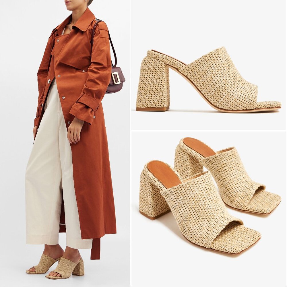 Dear Frances Deri Slip On Square Toe Mules EU 40 9.5 10 Beige Raffia Leather NEW